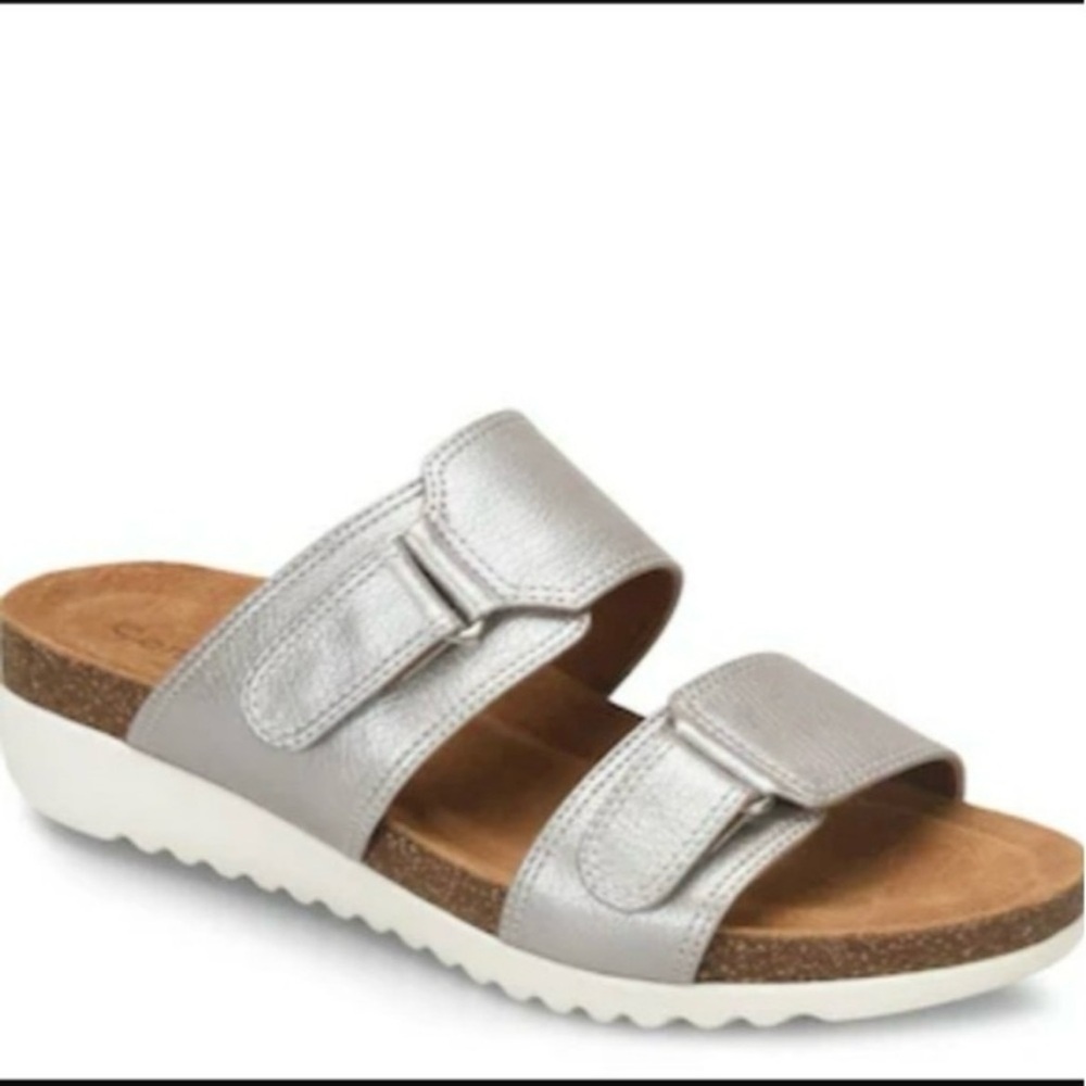 Women’s Comfortiva Evita Wedge Silver Pillow Top Foot Bed Sandal Size 8W